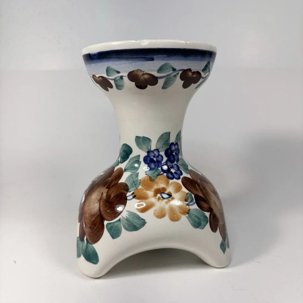 vintage hand-painted ceramic candlestick holder Made In Poland Three Legged Folk